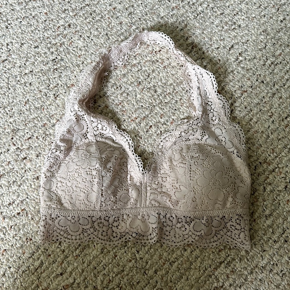 Aerie Wildflower Lace Padded Halter Bralette in Soft Satin